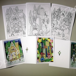 Ajándékok - Színezhető karácsonyi képeslap - művészet - grafika & illusztráció - Meska.hu