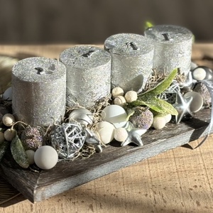 Ezüst adventi dísz  - karácsony - adventi díszek - adventi asztaldísz - Meska.hu