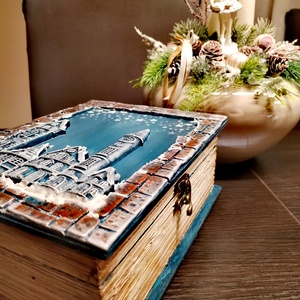  Téli város könyv alakú doboz - otthon & életmód - dekoráció - asztal és polc dekoráció - díszdoboz - Meska.hu