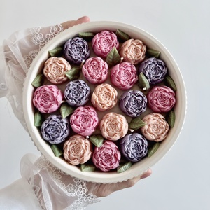 Gyertya Virágoskert Kerámia Tálban, Otthon & Életmód, Gyertya, illat, aroma, Gyertya, Gyertya-, mécseskészítés, Kerámia, MESKA