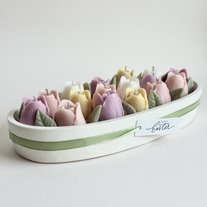 Gyertyatál - Tulipánkert, Ünnepi díszek, dekorációk, Húsvéti díszek és dekorációk, Húsvéti asztaldíszek, Gyertya-, mécseskészítés, MESKA