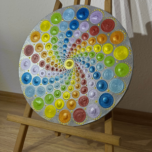 Csakra harmonizáló spirál kerek, ezüst alapon, 30cm - művészet - festmény - akril - Meska.hu