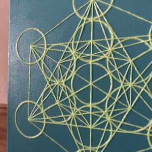Sötétben világító Metatron kocka türkiz alapon 33x33cm - művészet - festmény - akril - Meska.hu