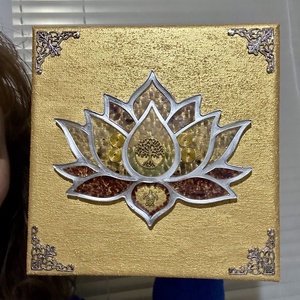 20x20cm arany lótusz - művészet - festmény - akril - Meska.hu