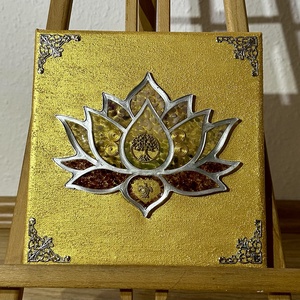 20x20cm arany lótusz - művészet - festmény - akril - Meska.hu