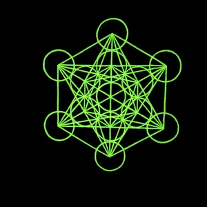 Sötétben világító Metatron kocka türkiz alapon 33x33cm - művészet - festmény - akril - Meska.hu