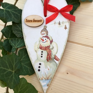 Hóemberes ajtódísz, Karácsony, Karácsonyi lakásdekoráció, Karácsonyi ajtódíszek, Decoupage, transzfer és szalvétatechnika, Festett tárgyak, MESKA