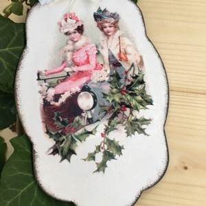 Vintage stílusú karácsonyi ajtódísz, Karácsony, Karácsonyi lakásdekoráció, Karácsonyi ajtódíszek, Decoupage, transzfer és szalvétatechnika, MESKA