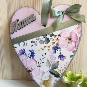 Virágos tábla Mama felirattal, Otthon & Életmód, Dekoráció, Dísztárgy, Decoupage, transzfer és szalvétatechnika, Festett tárgyak, MESKA