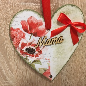 Virágos tábla Mama felirattal, Otthon & Életmód, Dekoráció, Dísztárgy, Decoupage, transzfer és szalvétatechnika, Festett tárgyak, MESKA