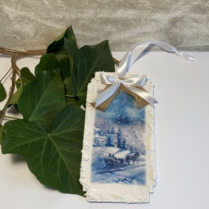 Karácsonyfadísz havas táj szánnal, Karácsony, Karácsonyi lakásdekoráció, Karácsonyfadíszek, Decoupage, transzfer és szalvétatechnika, MESKA