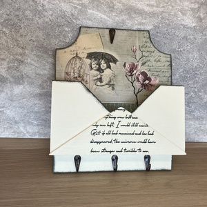 Vintage stílusú kulcstartó, Otthon & Életmód, Dekoráció, Fali és függő dekoráció, Fali kulcstartó, Decoupage, transzfer és szalvétatechnika, Festett tárgyak, MESKA