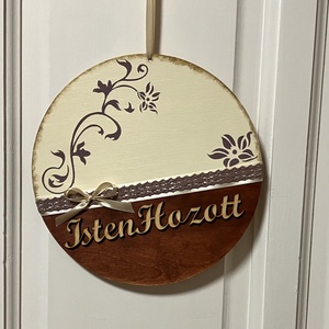 Lila virágos ajtókopogtató, Otthon & Életmód, Dekoráció, Ajtó- és ablak dekoráció, Ablakdísz, Decoupage, transzfer és szalvétatechnika, Festett tárgyak, MESKA