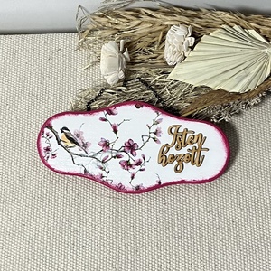 Rózsaszín virágos ajtókopogtató , Otthon & Életmód, Dekoráció, Ajtó- és ablak dekoráció, Ajtódísz & Kopogtató, Decoupage, transzfer és szalvétatechnika, Festett tárgyak, MESKA