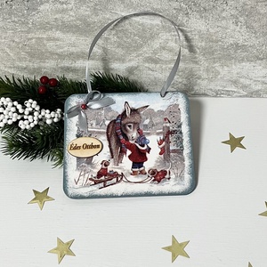 Téli csacsis ajtókopogtató, Karácsony, Karácsonyi lakásdekoráció, Karácsonyi ajtódíszek, Decoupage, transzfer és szalvétatechnika, MESKA