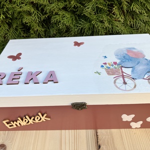 Nagy elefántos emlékgyűjtő doboz , Otthon & Életmód, Babaszoba, gyerekszoba, Babaszoba dekoráció, Decoupage, transzfer és szalvétatechnika, Festett tárgyak, MESKA