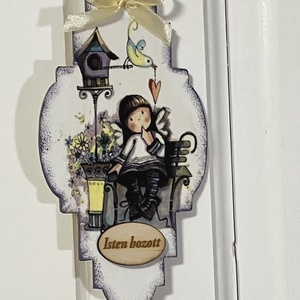 Tavaszi kislányos ajtókopogtató, Otthon & Életmód, Dekoráció, Ajtó- és ablak dekoráció, Ajtódísz & Kopogtató, Decoupage, transzfer és szalvétatechnika, MESKA