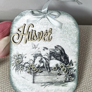 Nyuszis ajtókopogtató, Otthon & Életmód, Dekoráció, Ajtó- és ablak dekoráció, Ajtódísz & Kopogtató, Decoupage, transzfer és szalvétatechnika, MESKA