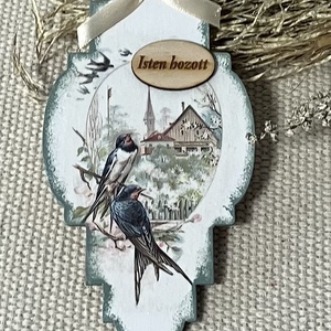 Tavaszi madaras ajtódísz, Otthon & Életmód, Dekoráció, Ajtó- és ablak dekoráció, Ajtódísz & Kopogtató, Decoupage, transzfer és szalvétatechnika, MESKA