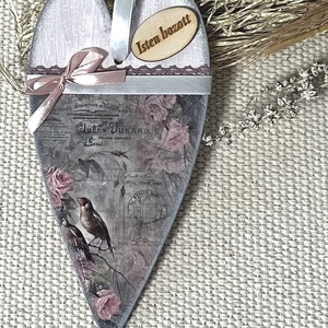 Rózsaszín vintage ajtódísz, Otthon & Életmód, Dekoráció, Fali és függő dekoráció, Függődísz, Decoupage, transzfer és szalvétatechnika, Festett tárgyak, MESKA
