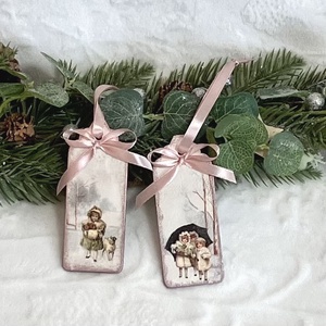 Vintag karácsonyfadísz  rózsaszín szalaggal - Meska.hu