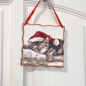 Ajtódísz cicás - karácsony - karácsonyi lakásdekoráció - karácsonyi ajtódíszek - Meska.hu