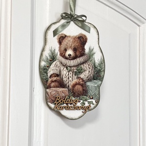 Ajtókopogtató medvés - karácsony - karácsonyi lakásdekoráció - karácsonyi ajtódíszek - Meska.hu