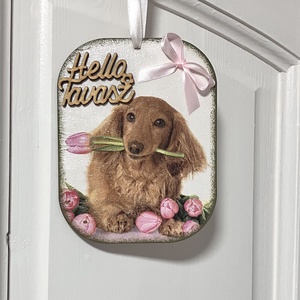 Tulipános fa ajtodísz kutyás mintával-tavaszi dekor - otthon & életmód - dekoráció - ajtó- és ablak dekoráció - ajtódísz & kopogtató - Meska.hu