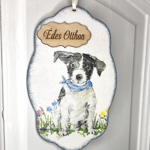 Kutyás tavaszi ajtókopogtató-kézzel készült dekor - otthon & életmód - dekoráció - ajtó- és ablak dekoráció - ajtódísz & kopogtató - Meska.hu