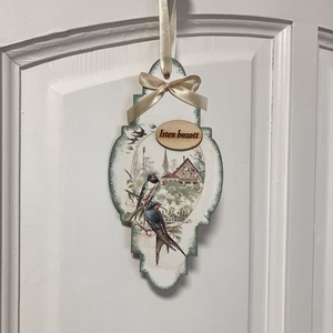 Tavaszi ajtódísz madaras mintával - virágos fa ajtókopogtató - otthon & életmód - dekoráció - ajtó- és ablak dekoráció - ajtódísz & kopogtató - Meska.hu