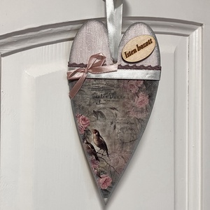 Romantikus rózsás ajtókopogtató - madaras falidísz tavaszra  - otthon & életmód - dekoráció - ajtó- és ablak dekoráció - ajtótábla - Meska.hu