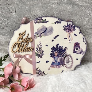 Levendulás ajtókopogtató - virágos  fa dekoráció bejárati ajtóra, Otthon & Életmód, Dekoráció, Ajtó- és ablak dekoráció, Ajtódísz & Kopogtató, Decoupage, transzfer és szalvétatechnika, Festett tárgyak, MESKA