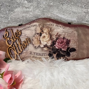 Romantikus ajtókopogtató - rózsás ajtódísz Édes otthon felirattal, Otthon & Életmód, Dekoráció, Ajtó- és ablak dekoráció, Ajtódísz & Kopogtató, Decoupage, transzfer és szalvétatechnika, Festett tárgyak, MESKA