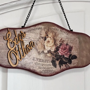 Romantikus ajtókopogtató - rózsás ajtódísz Édes otthon felirattal - otthon & életmód - dekoráció - ajtó- és ablak dekoráció - ajtódísz & kopogtató - Meska.hu