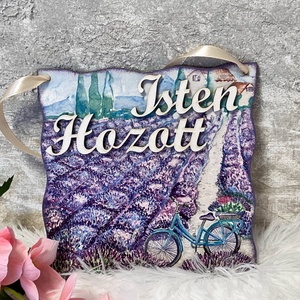 Virágos fa ajtódísz / ajtókopogtató levendulás Isten hozott felirattal, Otthon & Életmód, Dekoráció, Ajtó- és ablak dekoráció, Ajtódísz & Kopogtató, Decoupage, transzfer és szalvétatechnika, MESKA