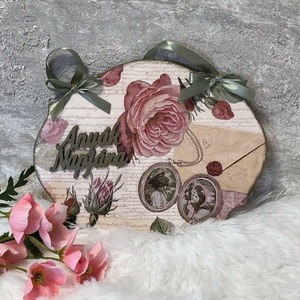 Vintage ajtódísz / rózsás fali dísz �Anyák Napjára felirattal , Otthon & Életmód, Dekoráció, Fali és függő dekoráció, Függődísz, Decoupage, transzfer és szalvétatechnika, Festett tárgyak, MESKA