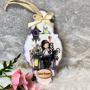 Tavaszi ajtókopogtató / dekupázsolt vidám ajtódísz, Otthon & Életmód, Dekoráció, Ajtó- és ablak dekoráció, Ajtódísz & Kopogtató, Decoupage, transzfer és szalvétatechnika, MESKA