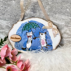 Cicás ajtókopogtató / vidám ajtódísz Isten hozott felirattal, Otthon & Életmód, Dekoráció, Ajtó- és ablak dekoráció, Ajtódísz & Kopogtató, Decoupage, transzfer és szalvétatechnika, MESKA