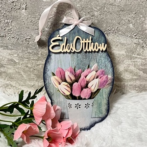 Tulipános fa ajtódísz - virágos ajtódekor, Otthon & Életmód, Dekoráció, Ajtó- és ablak dekoráció, Ajtódísz & Kopogtató, Decoupage, transzfer és szalvétatechnika, MESKA
