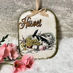 Nyuszis húsvéti ajtódísz -  tavaszi kopogtató ajtóra, Ünnepi díszek, dekorációk, Húsvéti díszek és dekorációk, Húsvéti ajtódísz, kopogtató, Decoupage, transzfer és szalvétatechnika, MESKA