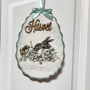 Nyuszis-virágos ajtókopogtató - tavaszi ajtódísz - ünnepi díszek, dekorációk - húsvéti díszek és dekorációk - húsvéti ajtódísz, kopogtató - Meska.hu