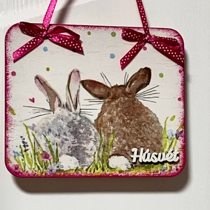 Tavaszi ajtókopogtató nyuszis mintával - húsvéti dekoráció - ünnepi díszek, dekorációk - húsvéti díszek és dekorációk - húsvéti ajtódísz, kopogtató - Meska.hu