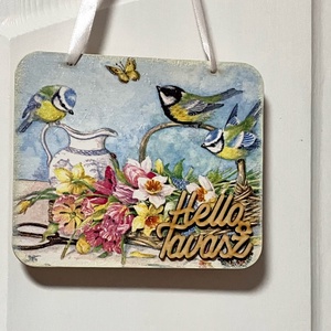 Tavaszi ajtókopogtató virágos, madaras mintával - húsvéti dekoráció - otthon & életmód - dekoráció - ajtó- és ablak dekoráció - ajtódísz & kopogtató - Meska.hu