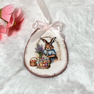 Húsvéti tojás nyuszis - rózsaszín tavaszi dekoráció, Ünnepi díszek, dekorációk, Húsvéti díszek és dekorációk, Húsvéti tojás, hímestojás, Decoupage, transzfer és szalvétatechnika, Festett tárgyak, MESKA