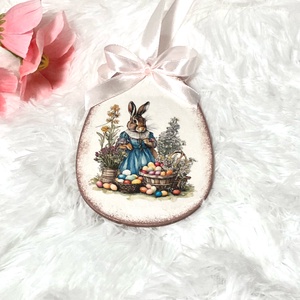 Húsvéti tojás nyuszis - rózsaszín tavaszi dekoráció - ünnepi díszek, dekorációk - húsvéti díszek és dekorációk - húsvéti tojás, hímestojás - Meska.hu