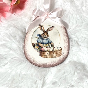 Húsvéti tojás nyuszis - rózsaszín tavaszi dekoráció, Ünnepi díszek, dekorációk, Húsvéti díszek és dekorációk, Húsvéti tojás, hímestojás, Decoupage, transzfer és szalvétatechnika, Festett tárgyak, MESKA