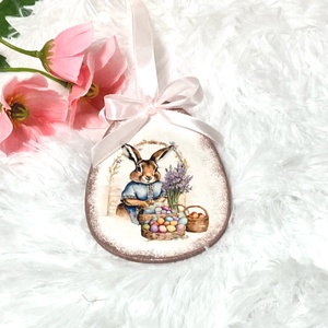 Húsvéti tojás nyuszis - rózsaszín tavaszi dekoráció - ünnepi díszek, dekorációk - húsvéti díszek és dekorációk - húsvéti tojás, hímestojás - Meska.hu