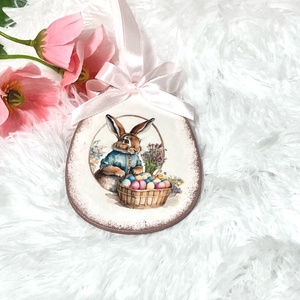 Húsvéti tojás nyuszis - rózsaszín tavaszi dekoráció, Ünnepi díszek, dekorációk, Húsvéti díszek és dekorációk, Húsvéti tojás, hímestojás, Decoupage, transzfer és szalvétatechnika, Festett tárgyak, MESKA