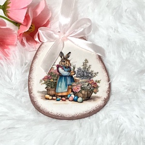 Húsvéti tojás nyúl - rózsaszín tavaszi dekoráció, Ünnepi díszek, dekorációk, Húsvéti díszek és dekorációk, Húsvéti tojás, hímestojás, Decoupage, transzfer és szalvétatechnika, Festett tárgyak, MESKA