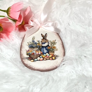 Húsvéti tojás nyuszis - rózsaszín tavaszi dekoráció, Ünnepi díszek, dekorációk, Húsvéti díszek és dekorációk, Húsvéti tojás, hímestojás, Decoupage, transzfer és szalvétatechnika, Festett tárgyak, MESKA
